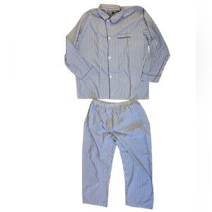 Saville Row Men's Blue Striped Long Sleeve Pajama Set